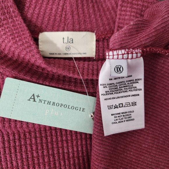 Anthropologie‎ t.la Top Women's 1X Mock Neck Long Sleeve Waffle Knit in Rose - Picture 11 of 12